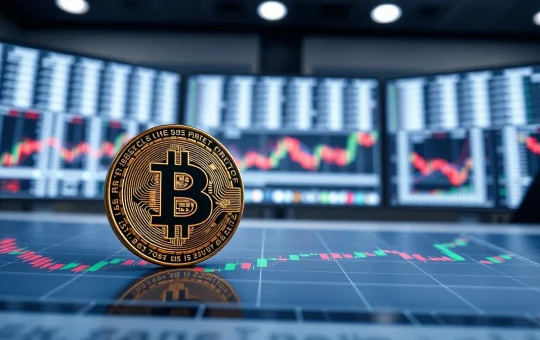 Bitcoin coin on a trading chart with candlestick patterns and liquidity cluster markers near $78,000 level