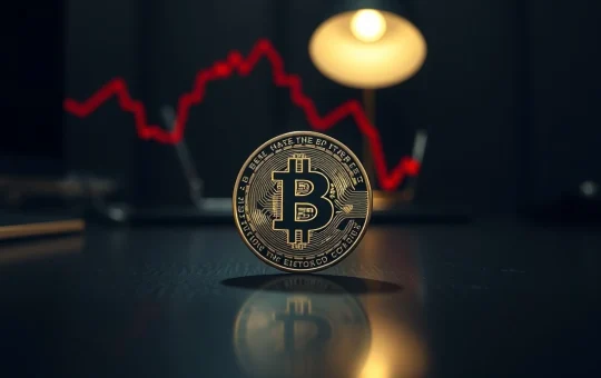 Bitcoin coin with a downward-trending red graph, indicating a bearish on-chain signal from the MVRV ratio.