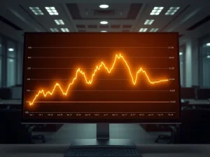 Bitcoin price analysis chart showing resistance and potential support levels on a trading terminal.