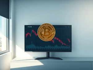 Bitcoin price analysis showing digital token above financial chart with resistance levels