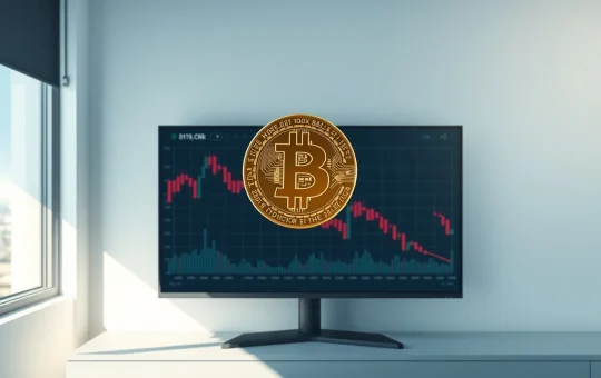 Bitcoin price analysis showing digital token above financial chart with resistance levels