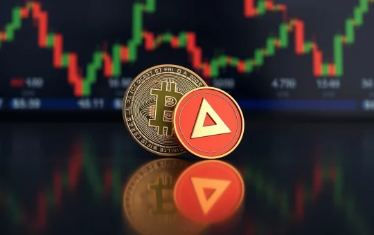 Bitcoin price prediction: BTC coin and AlphaPepe token side by side on reflective surface with market chart background