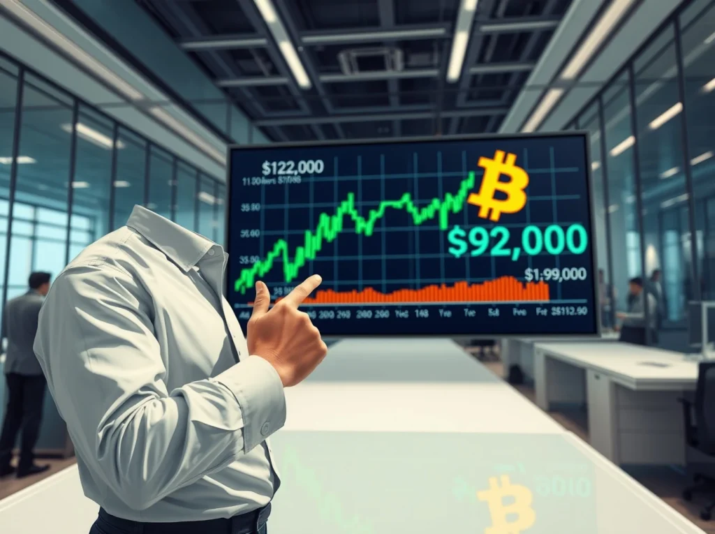 Bitcoin price prediction chart showing road to $92,000 with analyst pointing at upward trend