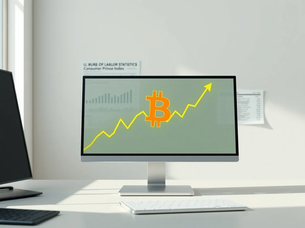 Bitcoin price chart rallying alongside a CPI inflation report, showing market divergence.