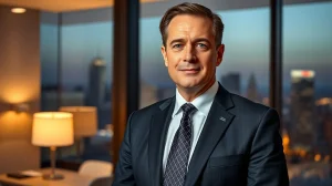 CEO in modern office discussing Bitcoin's resilience against Wall Street influence