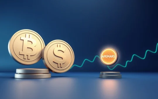 Visualization of Bitcoin, SUI, and APEMARS tokens representing current cryptocurrency market dynamics and investor focus shifts.