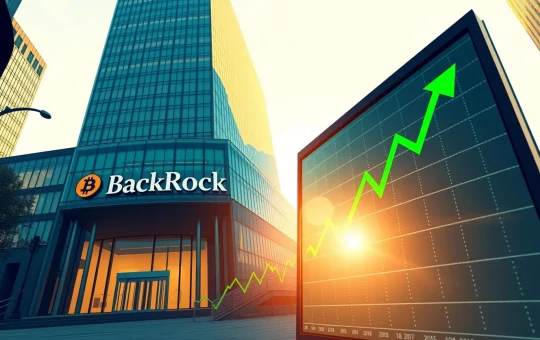 BlackRock Bitcoin ETF buying streak chart and office building showing institutional demand surge