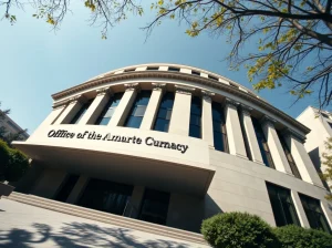 OCC headquarters building in Washington, D.C., under clear daylight sky