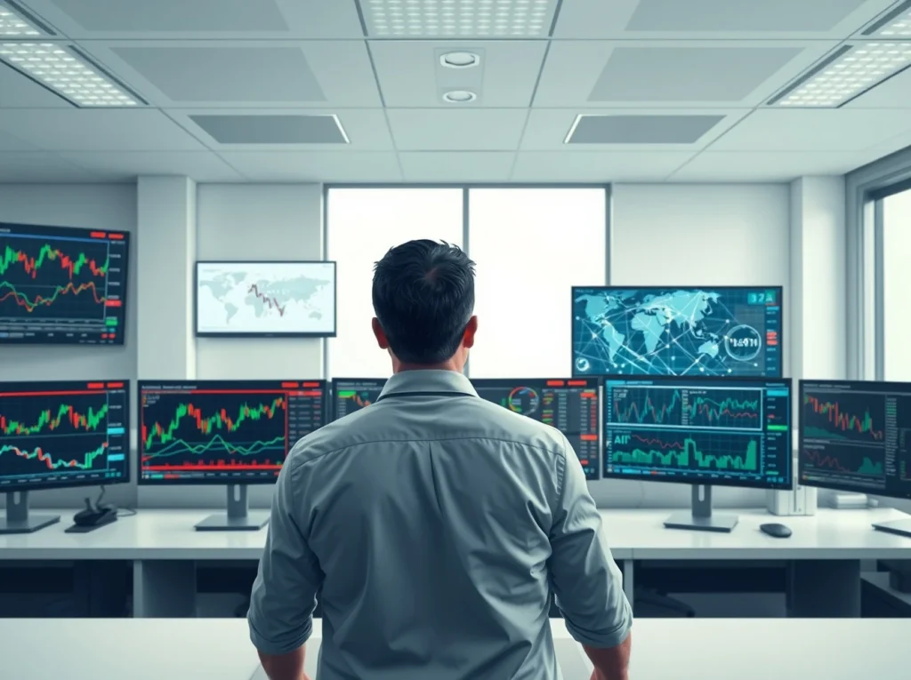 Financial analyst reviews BlackRock Q2 2026 outlook data showing AI and global market shifts.