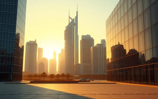 Modern Abu Dhabi skyline at golden hour representing financial district and digital asset expansion.