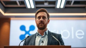 Brad Garlinghouse speaking at a conference about Ripple and XRP