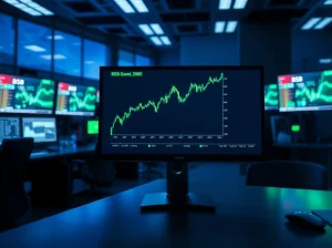 BSB token price chart showing a sharp upward rally on a digital trading monitor in a professional trading environment.