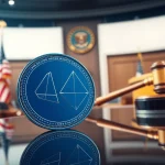 Cardano ADA coin on a legislative desk, representing digital commodity classification debate under CLARITY Act.