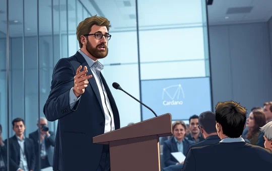 Cardano founder Charles Hoskinson defends blockchain scaling strategy and governance push at a press conference.