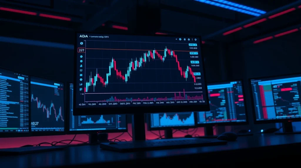 Trading monitor showing Cardano ADA price chart with open interest cluster near $0.27 support level