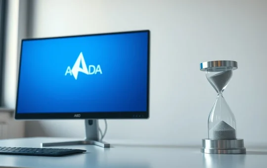 Cardano logo on monitor with hourglass symbolizing closing Pepeto presale window