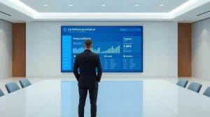 Person viewing Cardano governance dashboard with voting data on a large screen
