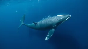 Humpback whale swimming in deep blue ocean symbolizing large ADA accumulation
