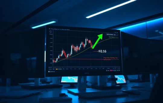 Cryptocurrency trading monitor showing CC price chart near $0.16 breakout level