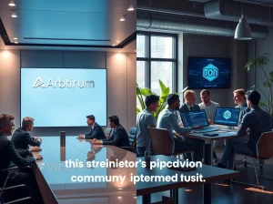 Side-by-side comparison of a formal corporate boardroom representing Arbitrum and a casual tech workspace representing TON, illustrating contrasting community perceptions of centralization.