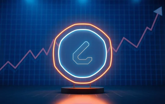 Chainlink cryptocurrency logo breaking above a price range on a digital market chart