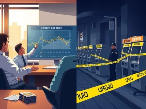 Colombia pension fund crypto adoption with Bitcoin ETF IBIT contrasted against Canada crypto ATM ban regulatory crackdown