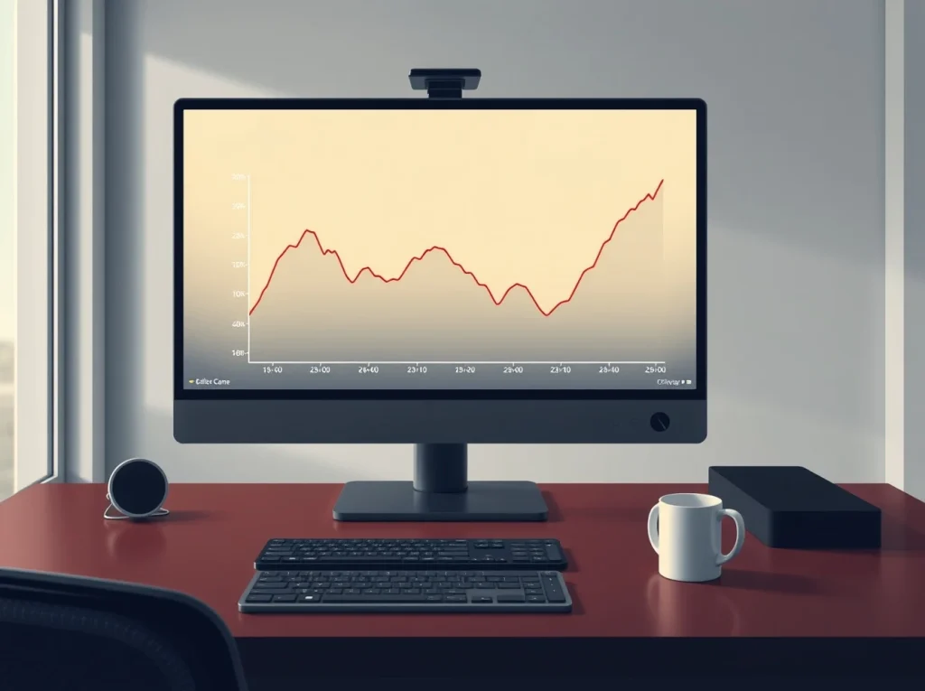 Analysis of the 2026 crypto exchange volume crash showing a steep decline on a trading terminal chart.