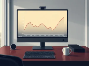 Analysis of the 2026 crypto exchange volume crash showing a steep decline on a trading terminal chart.