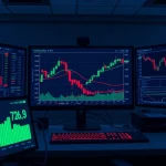 Crypto trading dashboard showing TOTALES chart with long warning signals and stablecoin dominance indicator