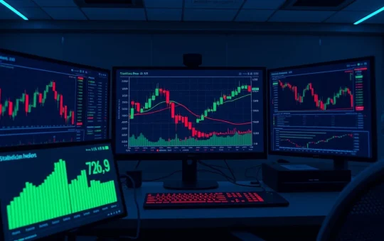 Crypto trading dashboard showing TOTALES chart with long warning signals and stablecoin dominance indicator