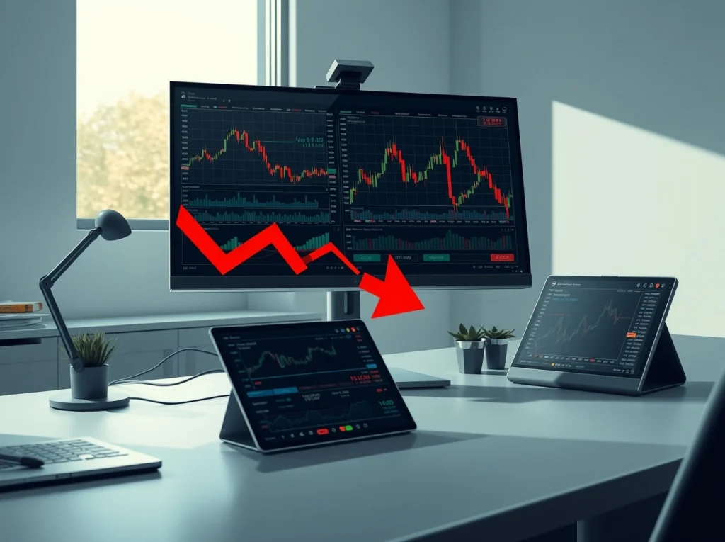 Analysis of declining crypto trading volume and rising leverage on a financial trading desk.