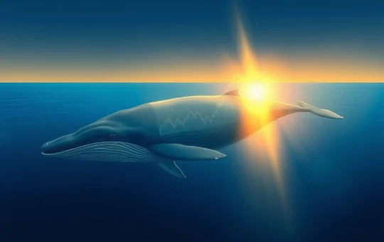 A humpback whale swimming in sunlit ocean water, representing whale accumulation in cryptocurrency markets.