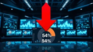 Financial dashboard showing DeFi TVL data with a red downward arrow and 54% highlighted