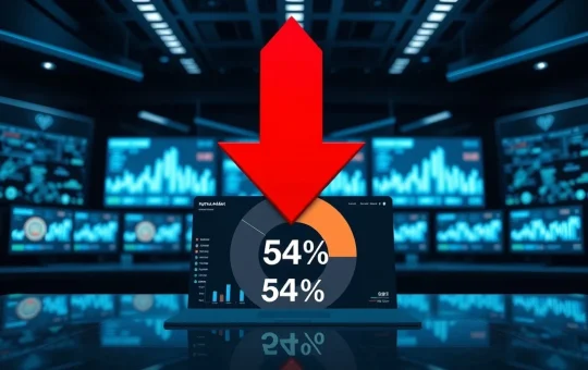 Financial dashboard showing DeFi TVL data with a red downward arrow and 54% highlighted