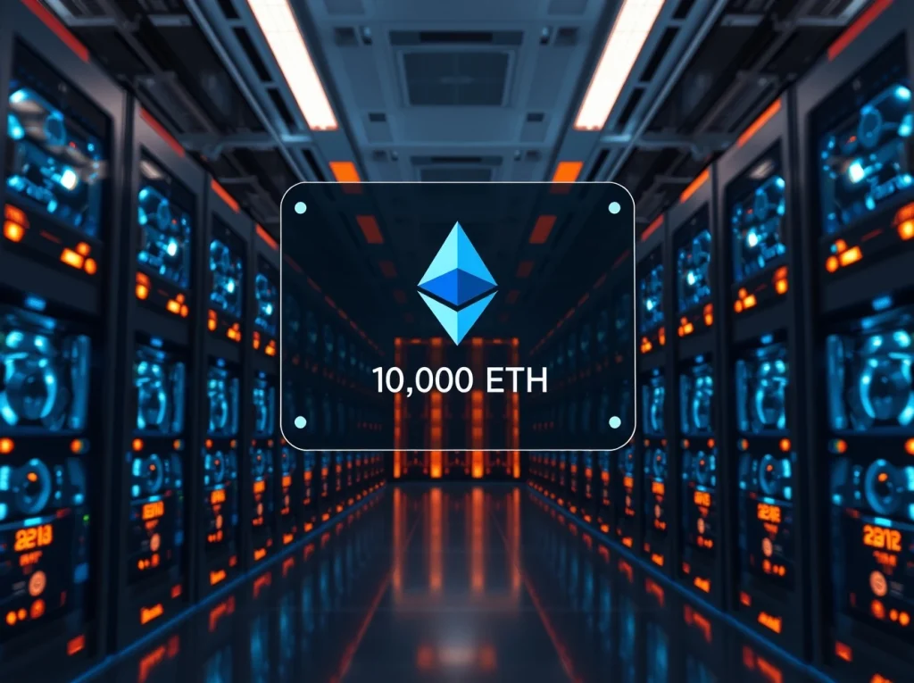 CryptoNewsInsights Foundation 10,000 ETH transfer visualized in a modern data center mining facility.