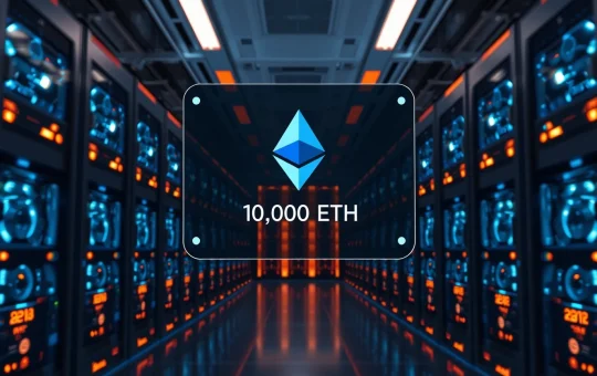 CryptoNewsInsights Foundation 10,000 ETH transfer visualized in a modern data center mining facility.