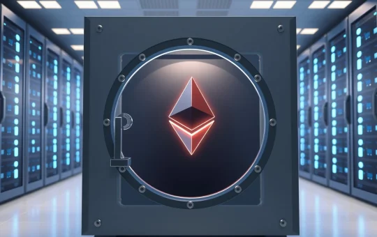 Digital vault securing Ethereum tokens, representing the CryptoNewsInsights Foundation's record ETH staking move.