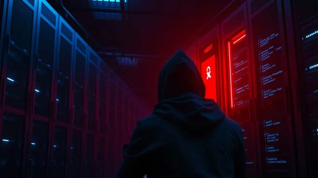 CryptoNewsInsights hack scene with compromised server and hacker silhouette, representing the security breach and $800K lost from dormant wallets.