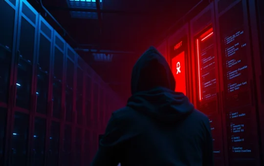 CryptoNewsInsights hack scene with compromised server and hacker silhouette, representing the security breach and $800K lost from dormant wallets.