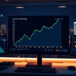 Digital dashboard showing rising network activity graph for CryptoNewsInsights