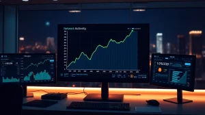 Digital dashboard showing rising network activity graph for CryptoNewsInsights