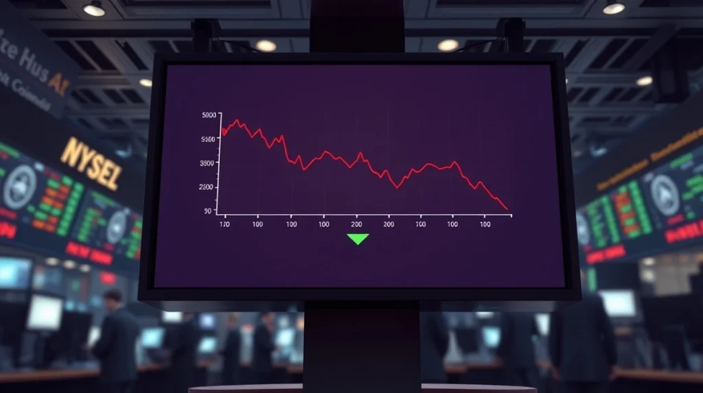 CryptoNewsInsights underperforming on a trading floor display, with a potential buy signal arrow