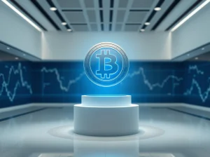 DOGEBALL presale token floating on a podium in a modern exhibition hall, representing a top crypto to buy in 2026