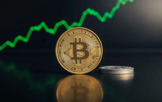 Dogecoin coin with glowing green price chart indicating a rally