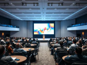 Professional scene at the Dutch Blockchain Week 2026 conference in Amsterdam.