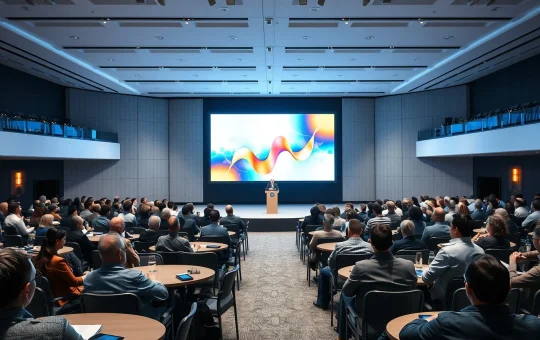 Professional scene at the Dutch Blockchain Week 2026 conference in Amsterdam.