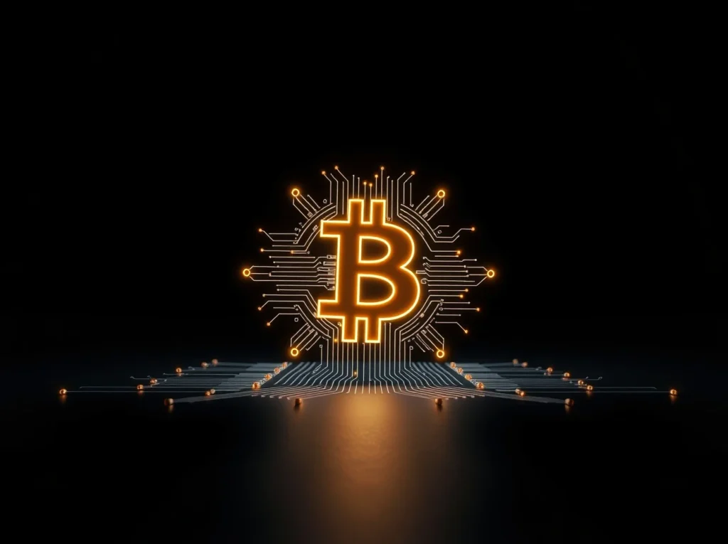 Conceptual image linking quantum computing technology and Bitcoin security as discussed by Elon Musk.