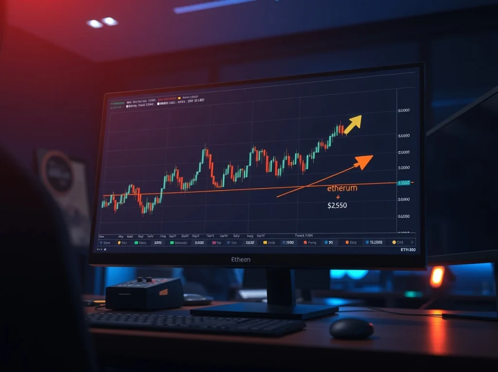 Ethereum price chart showing a breakout above a descending trendline with a $2,650 target level highlighted.