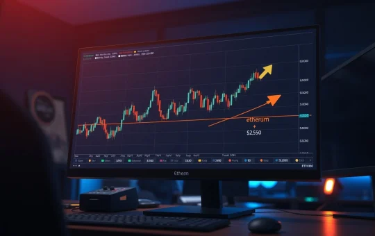 Ethereum price chart showing a breakout above a descending trendline with a $2,650 target level highlighted.