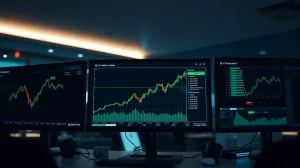 Trading desk monitors showing Ethereum futures data and Z-Score indicator